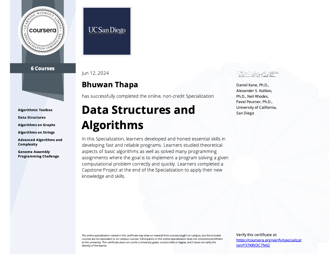 Data Structures and Algorithms Specialization